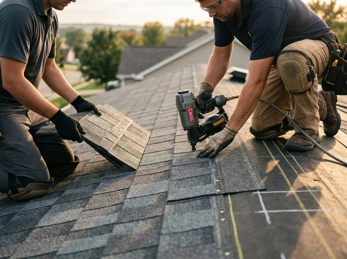 Professional roofer working on a residential roof in Camarillo